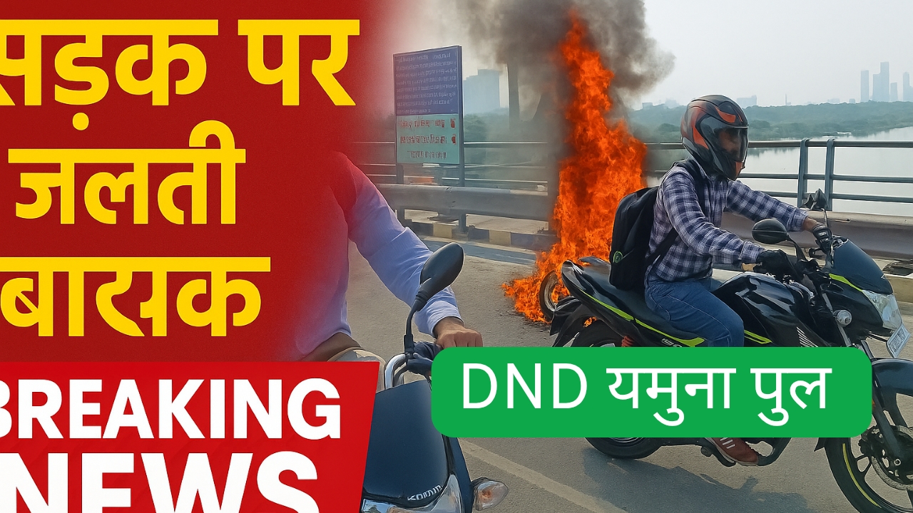DND यमुना पुल 20250704 091331 0000 दिल्ली-नोएडा हाईवे पर यमुना पुल पर बाइक में लगी आग, कई किलोमीटर लंबा जाम